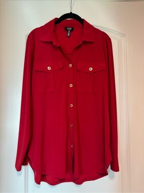 Jones New York Red Button-Up Utility Shirt